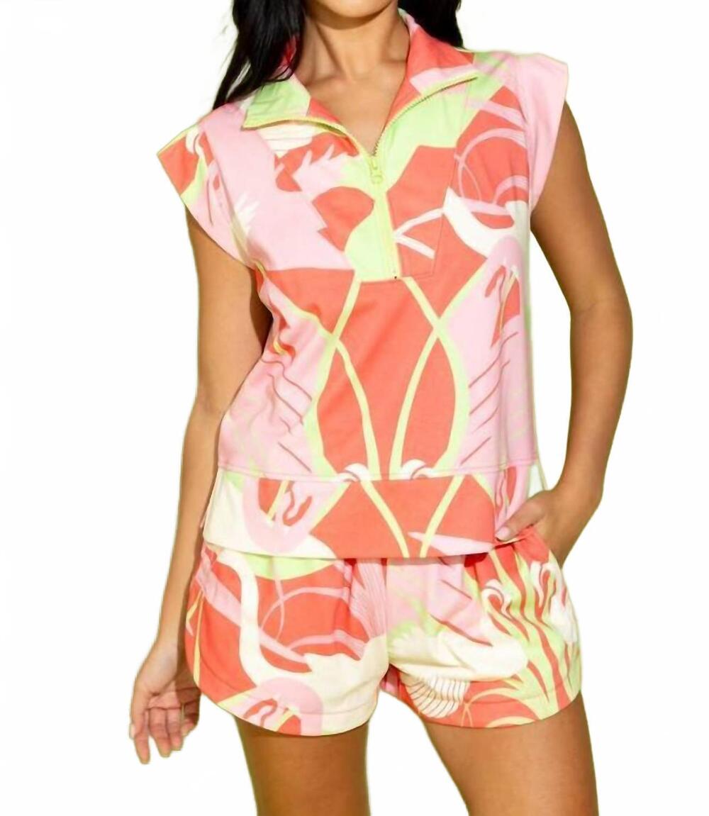 NEW ALDEN ADAIR clara french terry top in coral arcadia